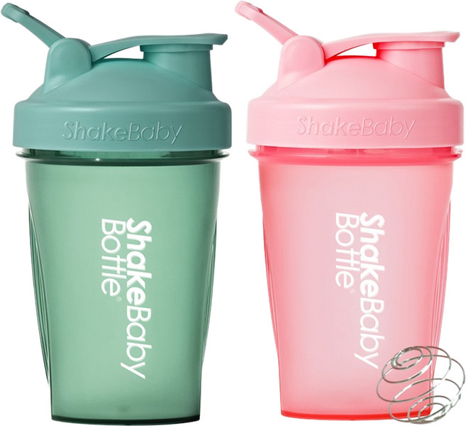쉐이크베이비 보틀 쉐이커 2종 세트, 그린 + 핑크, 600ml, 2개