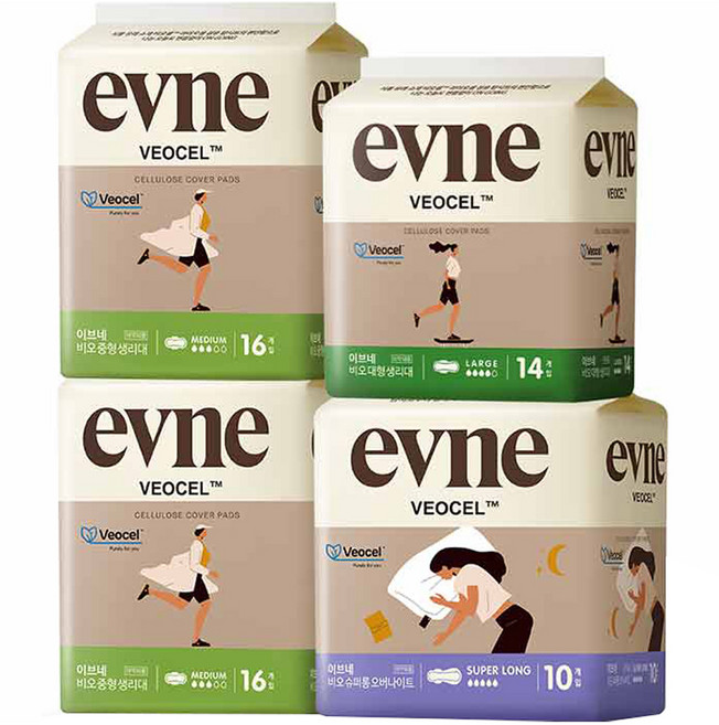 킨도 이브네 비오셀 생리대 중형 32p + 대형 14p + 오버나이트 10p 세트, 1세트