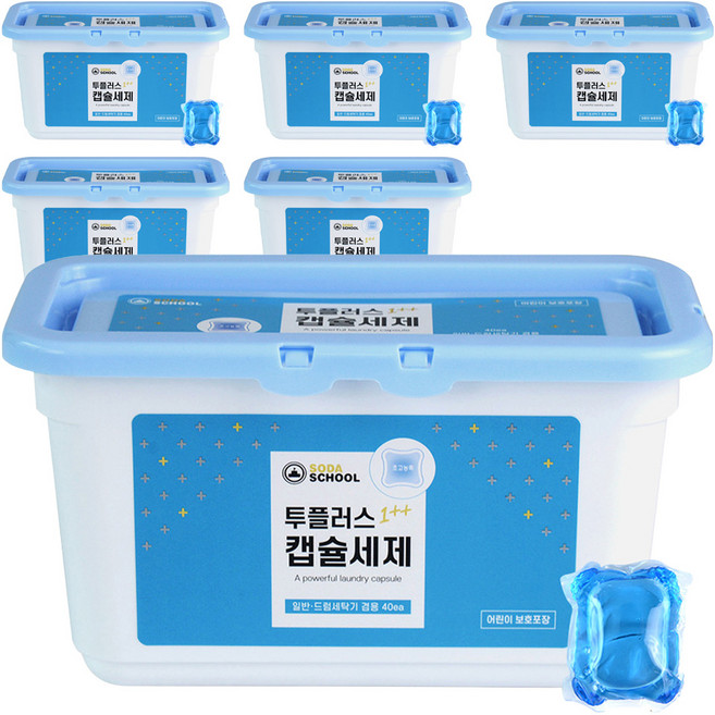 소다스쿨 투플러스 캡슐 세탁세제 프레시향, 40개입, 6개