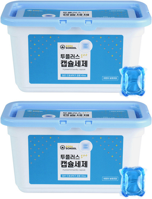 소다스쿨 투플러스 캡슐 세탁세제 프레시향, 40개입, 2개