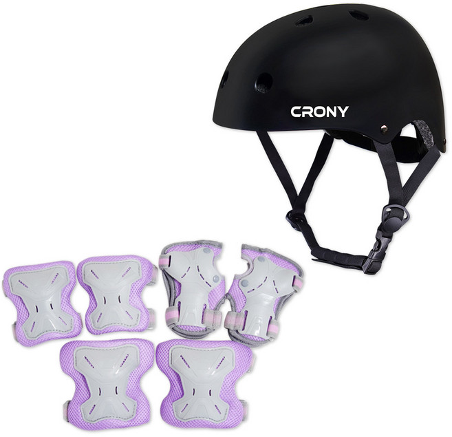 크로니 헬멧 + 보호대 세트 CR1, 블랙(헬멧) + 퍼플(보호대), 1개