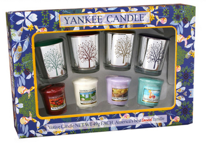 양키캔들 보티브4종 실버나무 멀티컬러홀더4 캔들 선물세트 + 쇼핑백, 블랙체리 + 클린코튼 + 레몬라벤더 + 바하마 브리츠, 혼합색상
