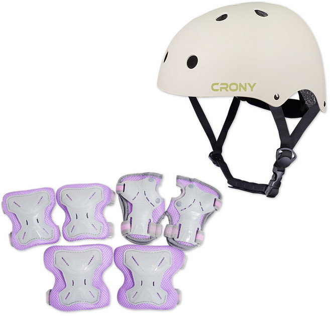 크로니 헬멧 + 보호대 세트 CR1, 웜그레이(헬멧) + 퍼플(보호대), 1개