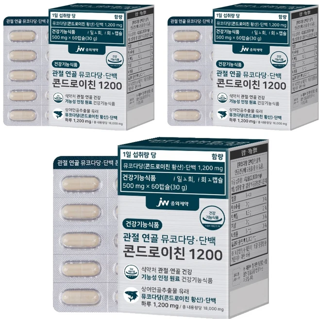JW중외제약 관절 연골 뮤코다당 단백 콘드로이친 1200, 60정, 3개 - 쿠팡