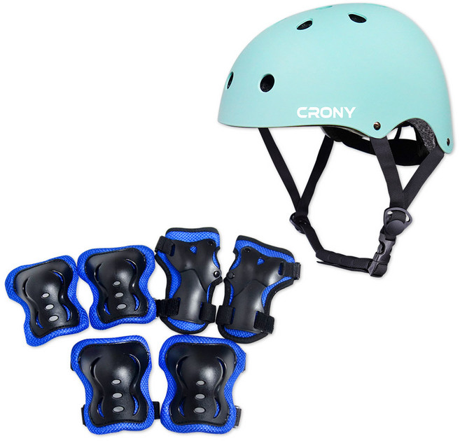 크로니 헬멧 + 보호대 세트 CR1, 민트(헬멧) + 블루(보호대), 1개