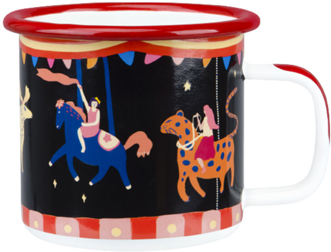 SHUEHO 樹可 變色夜光琺瑯杯 500ml, 旋轉木馬 黑色 + 紅色, 1個