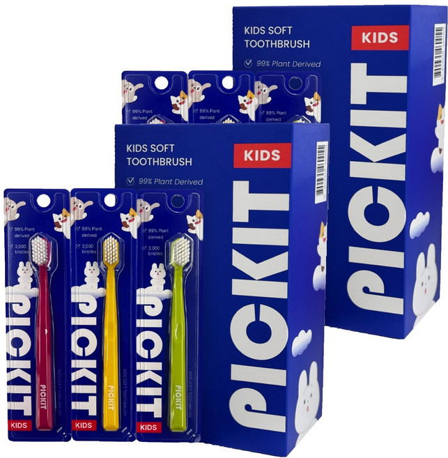 픽킷 저자극 어린이 칫솔 3종 x 3p 세트, 레드, 그린, 옐로우, 9개입, 2개