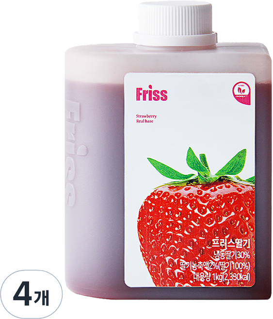 프리스 딸기 농축액, 1kg, 4개