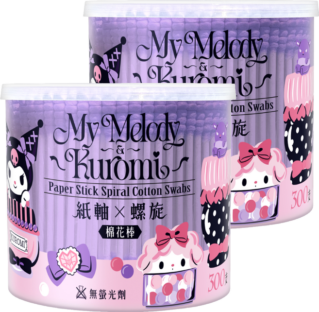 Sanrio 三麗鷗 美樂蒂&酷洛米 紫色螺旋紙軸棉花棒, 300入, 2組
