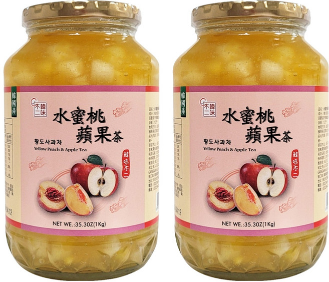 韓味不二 水蜜桃蘋果茶 果醬, 1kg, 1入, 2罐
