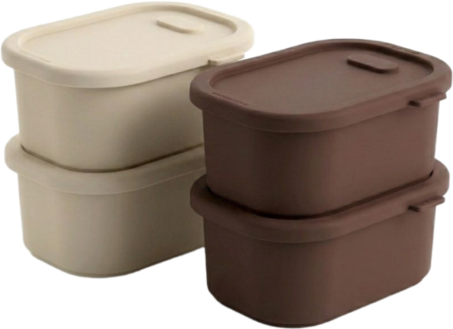 디아르 플래티넘 실리콘 밀폐 냉동밥 보관용기 돌체 세트, 1세트, 아이보리 400ml 2p + 초코브라운400ml 2p