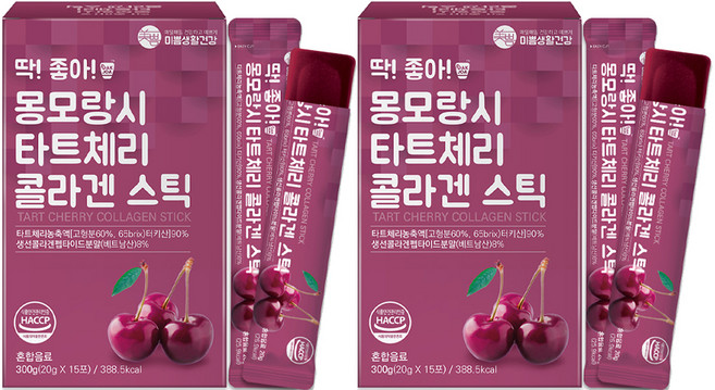 미쁨생활건강 딱 좋아 몽모랑시 타트체리 콜라겐 젤리 스틱 15p, 300g, 2개