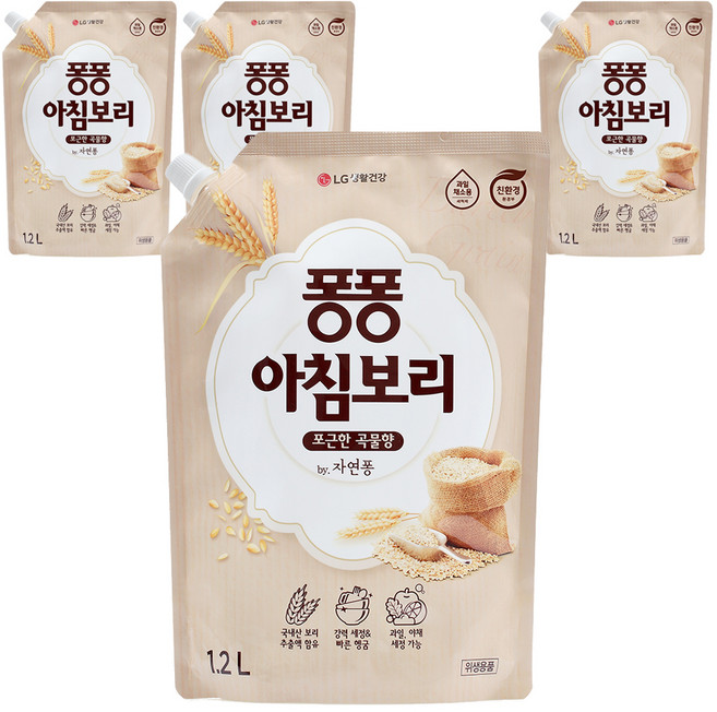 퐁퐁 주방세제 아침보리 리필, 1.2L, 4개