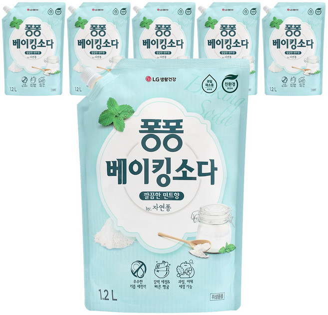 퐁퐁 베이킹소다 주방세제 깔끔한 민트향 리필형, 1.2L, 6개