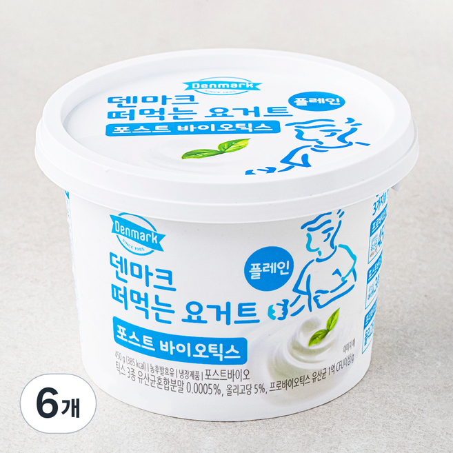 덴마크 떠먹는 요거트 포스트 바이오틱스 플레인, 450g, 1개입, 6개