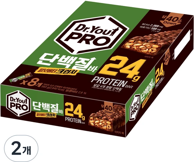 닥터유 프로 피넛버터크런치 단백질바 8p, 560g, 2개 - 쿠팡