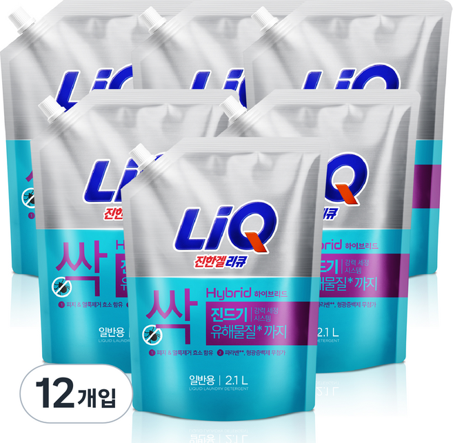 리큐 진한겔 하이브리드 액상세제 일반용 리필, 2.1L, 12개