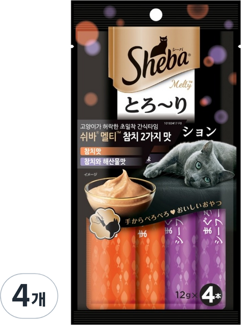 쉬바 고양이 멜티 2가지맛 짜먹는 간식 4p, 혼합맛(참치/참치와 해산물), 48g, 4개