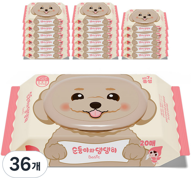 Soondoongi 順順兒 哇 狗狗寵物基本中性濕紙巾 便攜蓋型, 20入, 36個