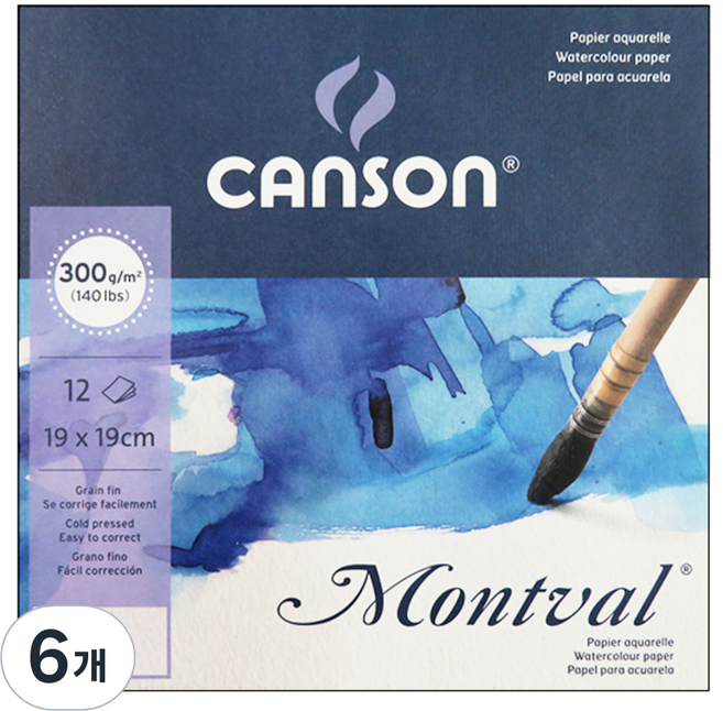 캔손 몽발 패드 1면 제본 전문가용 스케치북, 19 x 19 cm, 12매, 6개