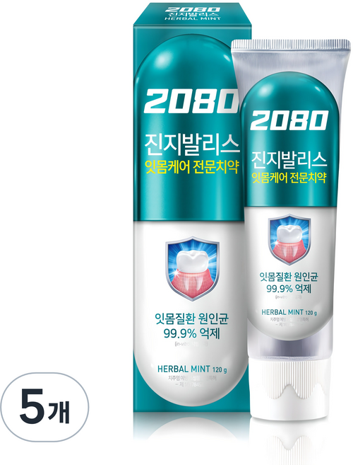 2080 진지발리스 허벌민트향 치약, 120g, 1개입, 5개