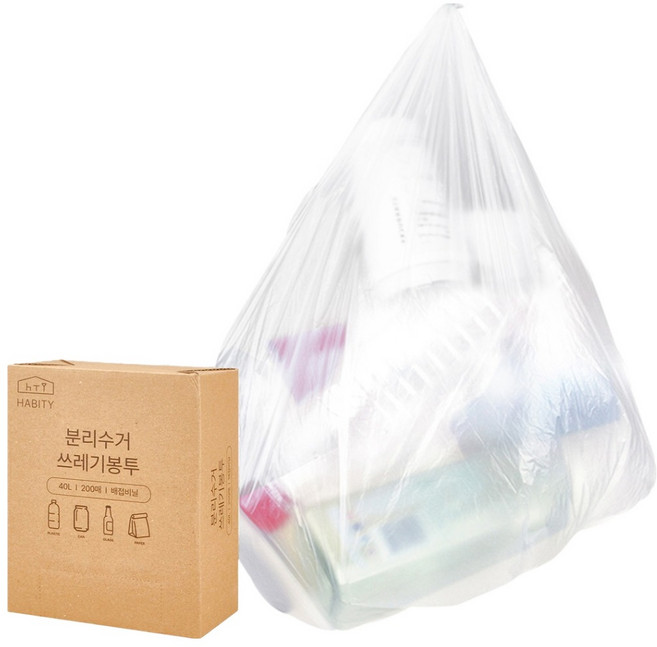 하비티 배접 분리수거 쓰레기 비닐봉투 박스포장 200매, 40L, 1개
