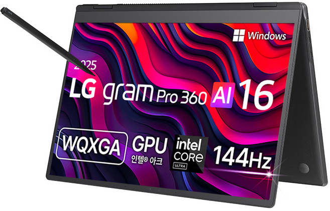 LG전자 2025 그램 Pro 360 AI 16 WQXGA 코어Ultra7 애로우레이크 방문설치, 옵시디안 블랙, 1TB, 32GB, WIN11 Home, 16T90TP-GD7BK