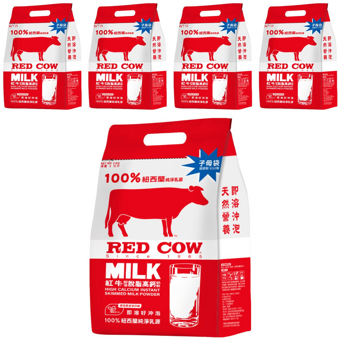 RED COW 紅牛 超濃脫脂高鈣奶粉, 2kg, 5包
