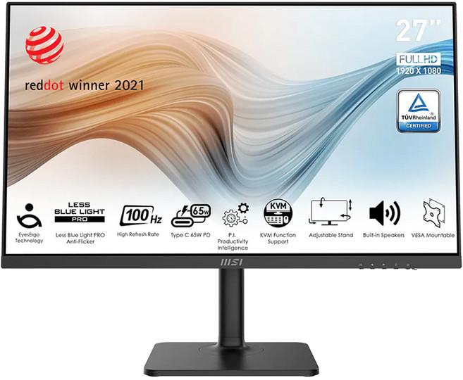 msi 微星 Modern 27" FHD 100Hz KVM Type-C 65W 顯示器 16:9 IPS 黑色 MD272XP