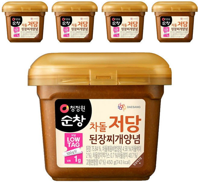 청정원 순창 차돌 저당 된장찌개양념, 450g, 5개