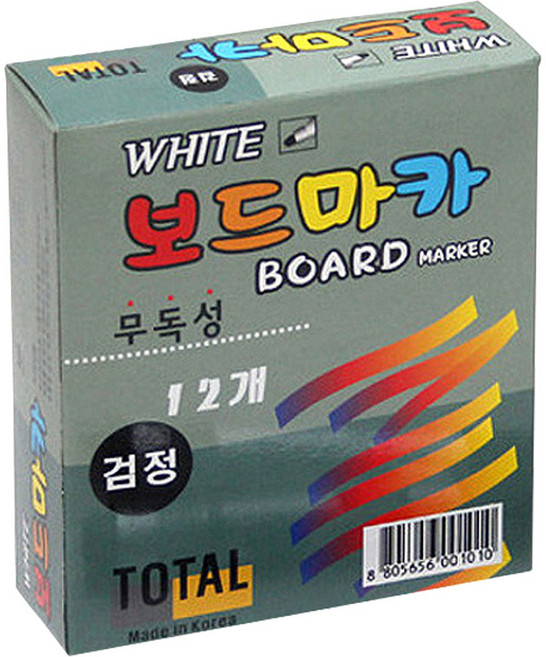 토탈하얀칠판 보드마카 12p, 검정, 1개