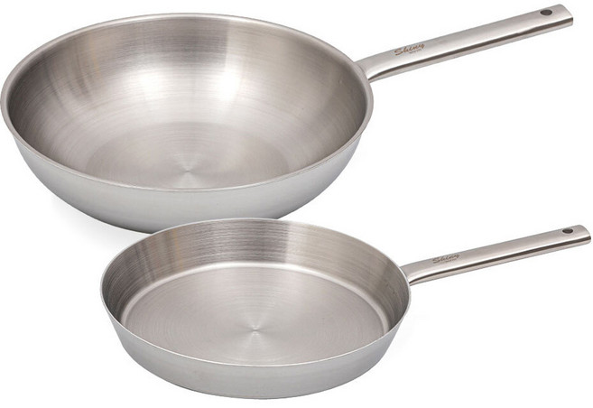 QUEEN SENSE Shine 5層塗層鍋具2件組, 銀色, 平底鍋 28cm+炒鍋 30cm, 1組