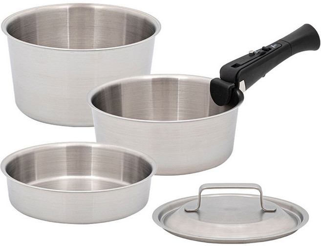 퀸센스 인덕션 다담 통3중 탈착식 스텐 냄비 세트 5개, 스테인레스, 냄비 3종 + 뚜껑 + 멀티핸들, 1세트