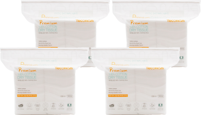 예꼬맘 시그니처 순면 아기 건티슈, 60g, 150매, 4개