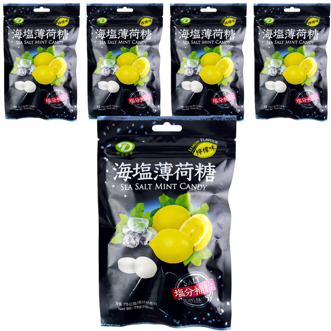 綠得製菓 海塩薄荷糖 檸檬味, 75g, 5包