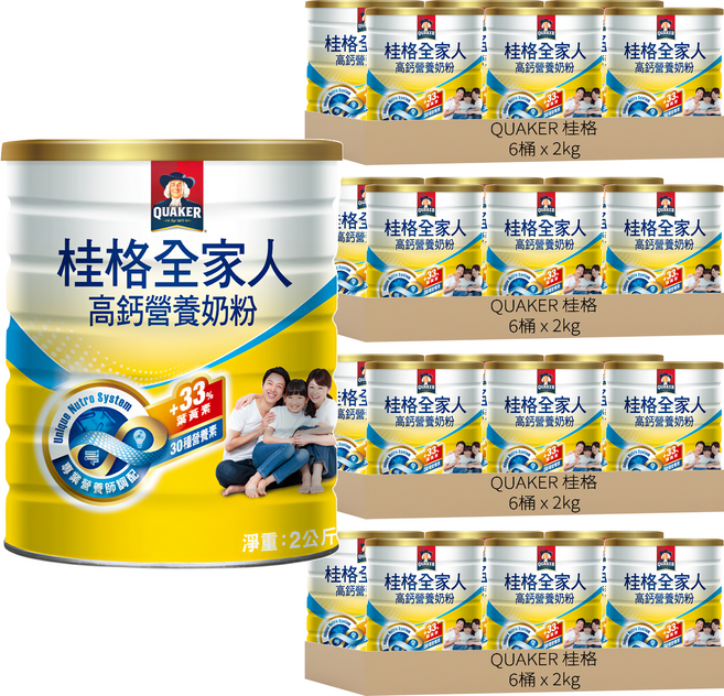 QUAKER 桂格 全家人高鈣奶粉, 2kg, 24罐