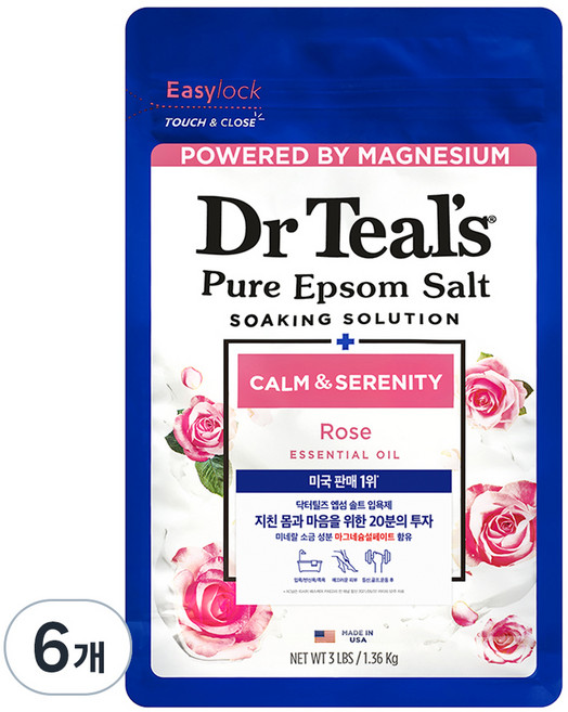 Dr Teal's 純淨瀉鹽牛奶玫瑰入浴劑, 6個, 1.36kg