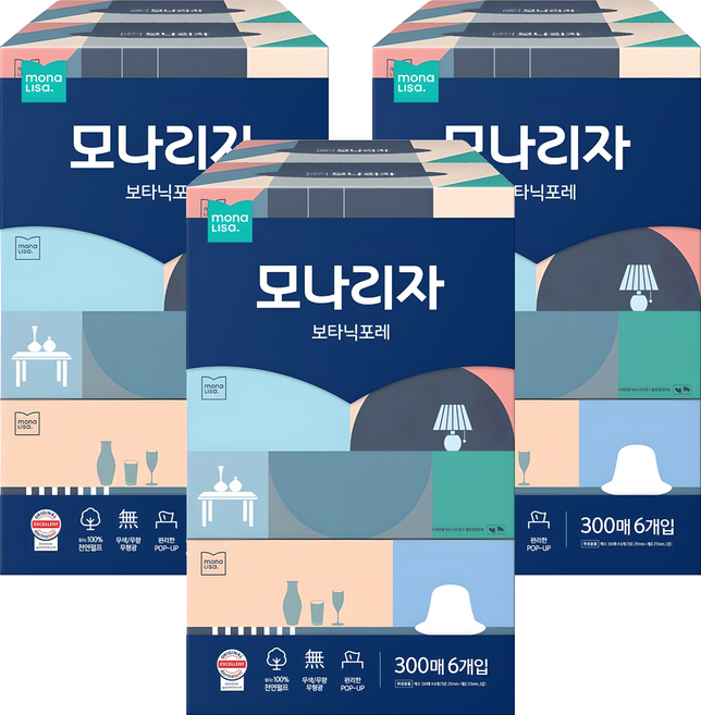 모나리자 보타닉포레 천연펄프 미용티슈 2겹, 300매, 18개
