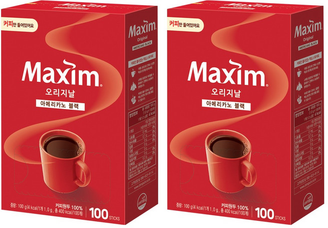 맥심 오리지날 아메리카노 블랙 원두커피스틱, 1g, 100개입, 2개