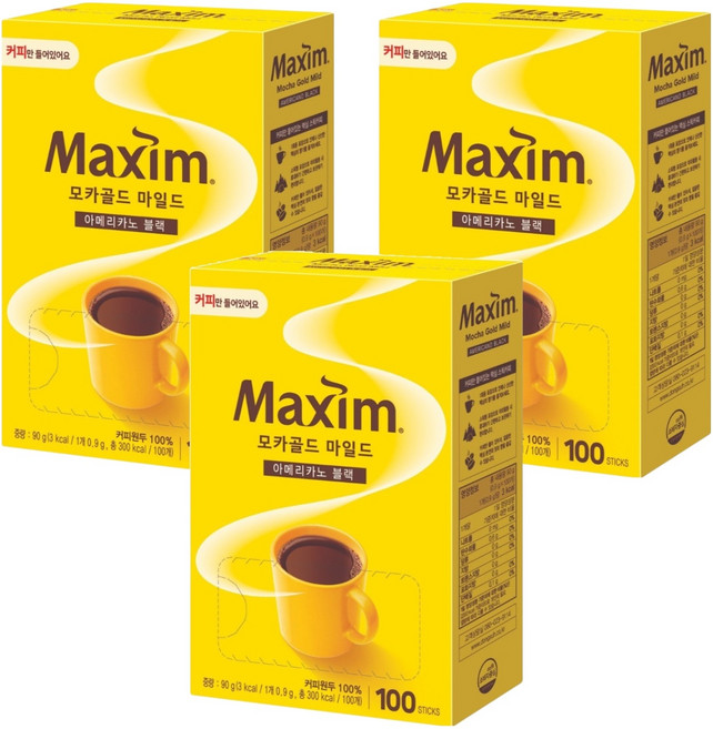 맥심 모카골드 마일드 블랙커피 원두커피스틱, 900mg, 100개입, 3개