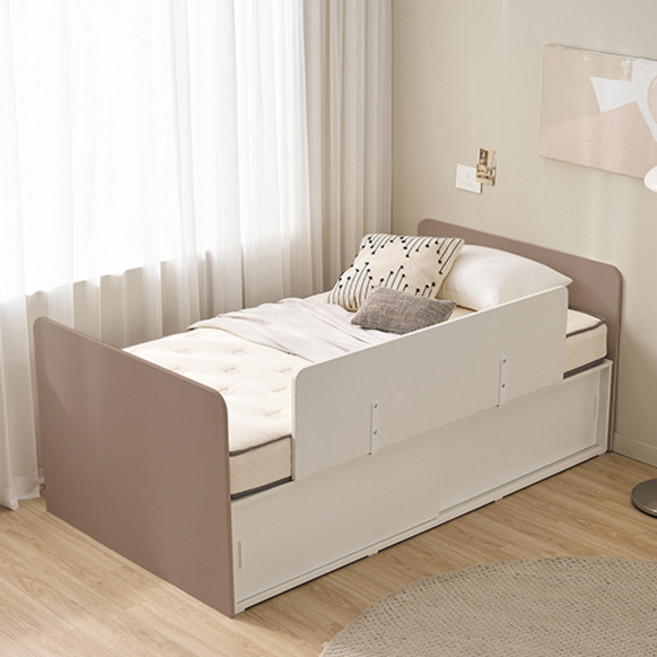 윌로우 메리 슬라이딩 서랍 침대 + 사각가드 세트 방문설치, 침대(그레이), 화이트(가드)