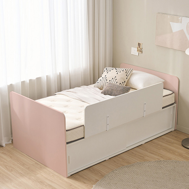 윌로우 메리 슬라이딩 서랍 침대 + 사각가드 세트 방문설치, 침대(핑크), 화이트(가드)