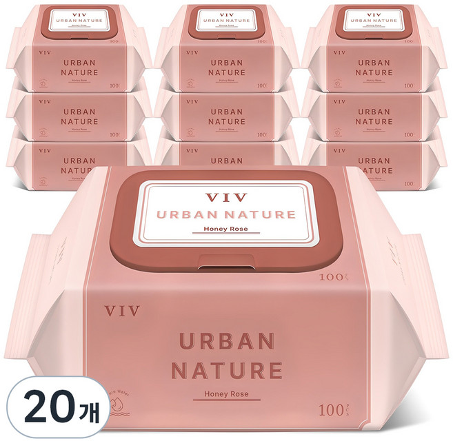 비브어반네이처 허니로즈 아기물티슈 캡형, 50g, 100매, 20개