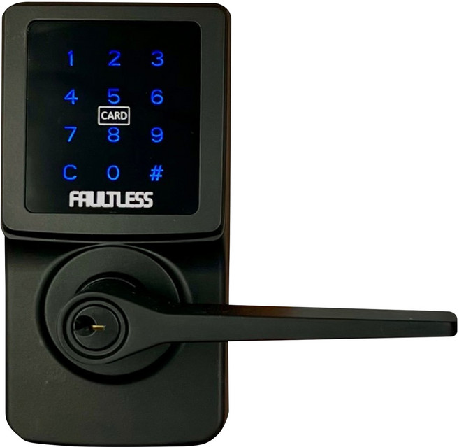 FAULTLESS 加安牌 卡片/密碼/鑰匙三合一觸控式電子水平鎖 消光黑, TL-505PC, 安裝規格, 適用於標準尺寸門孔