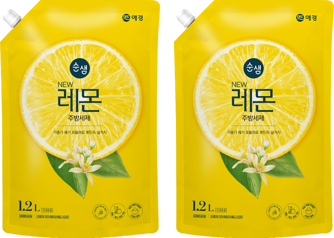 순샘 뉴 레몬 주방세제, 1.2L, 2개
