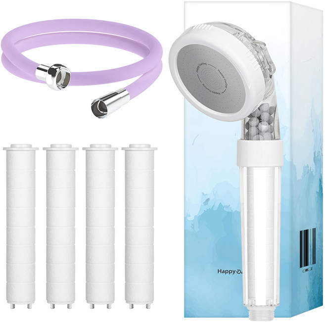 해피달링 3WAY 필터 샤워기 + 필터 4개 + 코튼캔디 샤워호스 2m 세트, 1세트, 라벤더