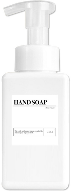 뉴앤룩 사각 리필 용기 거품형 450ml + 핸드솝 스티커 세트, 1세트, 화이트
