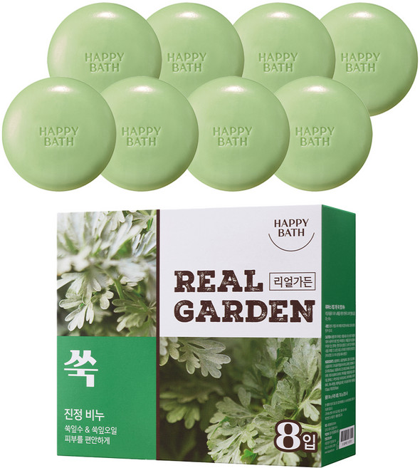 해피바스 리얼가든 진정 비누 쑥, 90g, 8개입
