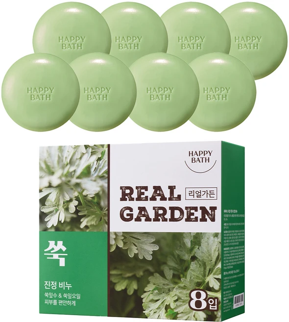 해피바스 리얼가든 진정 비누 쑥, 90g, 8개입 - 쿠팡