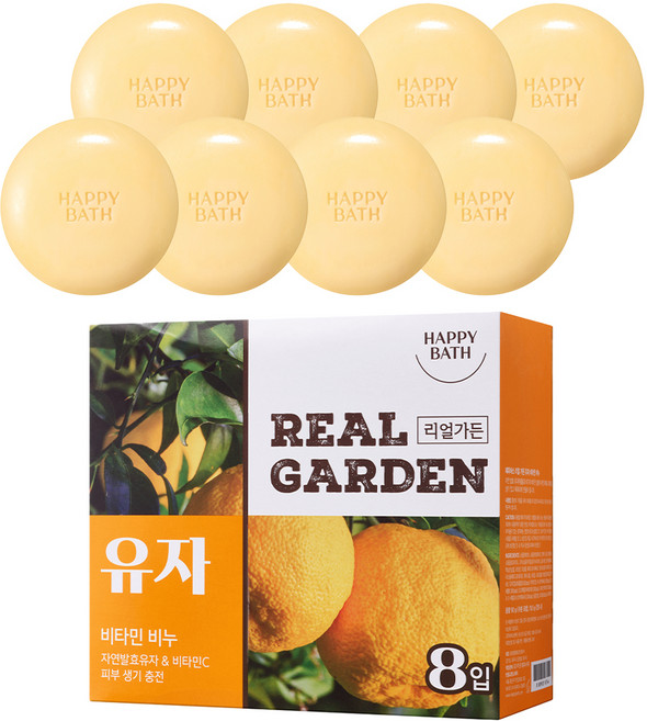 해피바스 리얼가든 비타민 비누 유자, 90g, 8개입